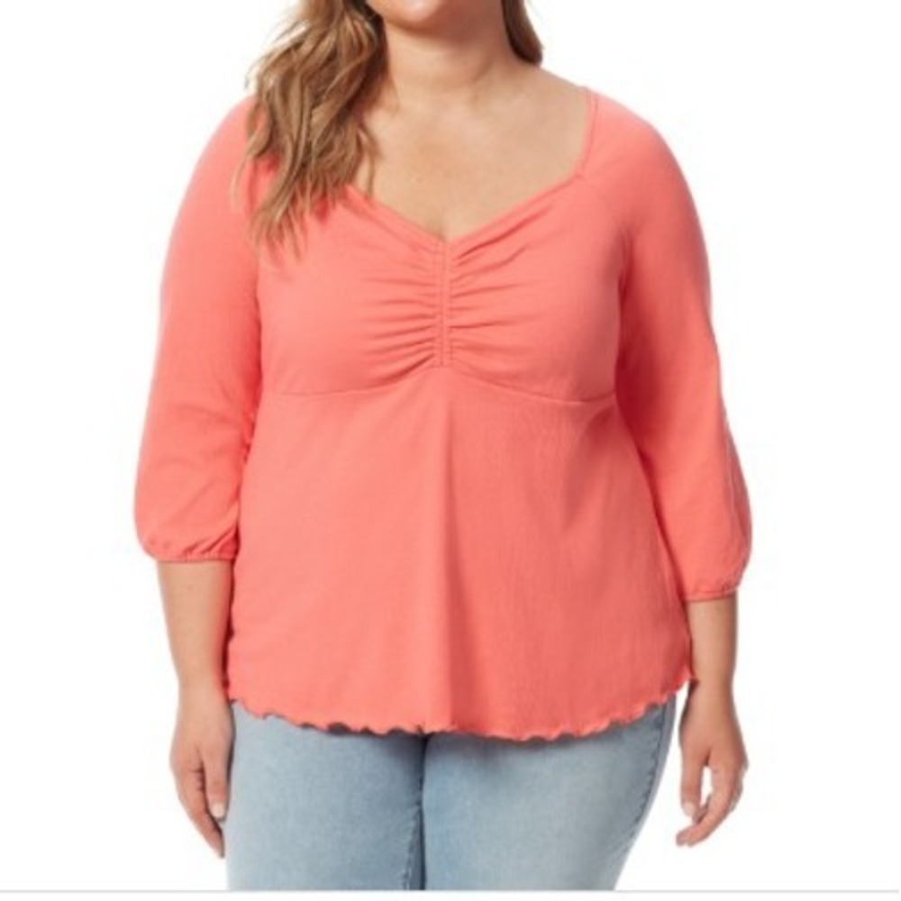 Plus Size Coral V-Neck Ruched Front Top